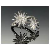 David Yurman Starburst Bypass Ring, Sterling Silver Pave Diamond, Size 8.25