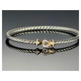 David Yurman Cable Bracelet Sterling Silver 18K Gold Diamond Buckle
