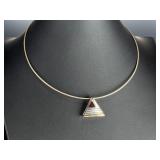 Cornelis Hollander 18K Gold Sterling Silver Garnet Triangle Pendant Necklace