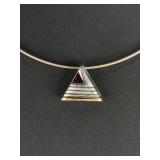 Cornelis Hollander 18K Gold Sterling Silver Garnet Triangle Pendant Necklace