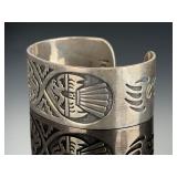 Vintage Navajo Sterling Silver Overlay Thunderbird Cuff Bracelet Native American