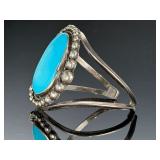 Vintage Native American Silver Turquoise Cuff Bracelet, Signed 