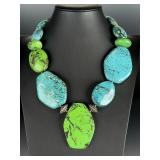 Amy Kahn Russell Sterling Silver Chunky Blue & Green Turquoise Necklace 293g