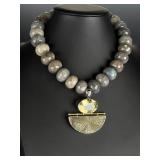 Sajen Sterling Silver Labradorite Pyrite Sun Lemon Quartz Bohemian Necklace