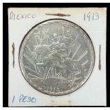 1913 Mexico MO 1 Peso .900 Silver Coin - Key Date Caballito Uncirculated