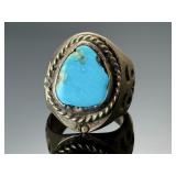 Vintage Navajo Sleeping Beauty Turquoise Sterling Silver Ring Size 9