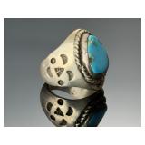 Vintage Navajo Sleeping Beauty Turquoise Sterling Silver Ring Size 9