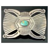Navajo Sterling Silver Royston Turquoise Belt Buckle Signed M Vintage