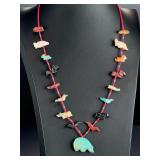Zuni Fetish Necklace, Hand Carved Stone Animals, Native American Vintage