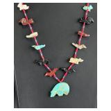 Zuni Fetish Necklace, Hand Carved Stone Animals, Native American Vintage