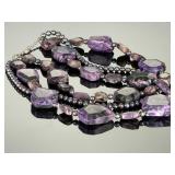Charoite & Black Pearl Sterling Silver 3-Strand Statement Necklace