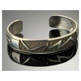 Navajo J. Begay Signed Tufa Cast Sterling Silver Cuff Bracelet