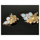 Vintage Crown Trifari Alfred Philippe Sterling Moonstone Grape Fur Clips (Set of 2)