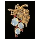 Vintage Crown Trifari Alfred Philippe Sterling Moonstone Grape Fur Clips (Set of 2)