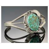 Navajo Justin Morris Sterling Silver & Royston Turquoise Cuff Bracelet