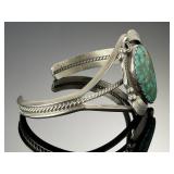 Navajo Justin Morris Sterling Silver & Royston Turquoise Cuff Bracelet