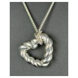 David Yurman Sterling Silver Cable Heart Pendant Necklace 24" Double Box Chain