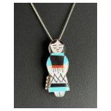 Zuni Joyce Wasete Sterling Silver Inlay Corn Maiden Pendant Brooch Necklace