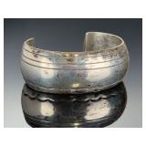 Vintage Native American Sterling Silver Hand Stamped Cuff Bracelet Signed LNM