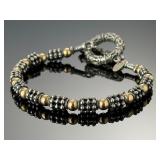 Zanfeld Sterling Silver 14k Gold Bead Toggle Bracelet 8" 24g
