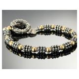 Zanfeld Sterling Silver 14k Gold Bead Toggle Bracelet 8" 24g