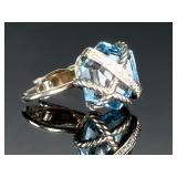 David Yurman Cable Wrap Blue Topaz Sterling Silver Clip-On Earrings