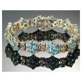 Sterling Silver Blue Topaz Vermeil Floral Cluster Link Bracelet 8" 26g