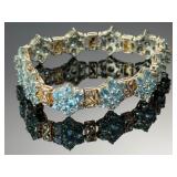 Sterling Silver Blue Topaz Vermeil Floral Cluster Link Bracelet 8" 26g