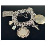 Vintage JB Sterling Silver Charm Bracelet with 1962 Coin & Enamel Charms