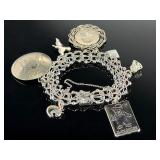 Vintage JB Sterling Silver Charm Bracelet with 1962 Coin & Enamel Charms