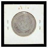 1931 Switzerland 5 Francs Silver Coin, Helvetia, Rare 