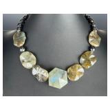 Sterling Silver Labradorite & Peacock Pearl Artisan Toggle Necklace 18" 95g