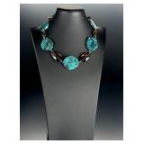 Deb Guyot Sterling Silver Turquoise & Smoky Quartz Statement Necklace