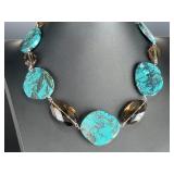 Deb Guyot Sterling Silver Turquoise & Smoky Quartz Statement Necklace