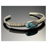 Vintage Sterling Silver Bisbee Turquoise Coiled Wire Cuff Bracelet