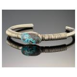 Vintage Sterling Silver Bisbee Turquoise Coiled Wire Cuff Bracelet