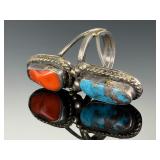 Vintage Navajo Silver Turquoise Coral Ring | Size 7.75 | 17g