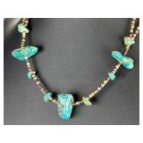 Vintage Native American Royston Turquoise & Shell Heishi Bead Chunky Necklace