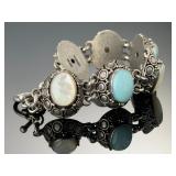 Suarti BA Bali Sterling Silver Blue Chalcedony & Mother of Pearl Bracelet 925