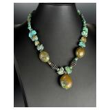 Southwestern Natural Green & Blue Turquoise Chunky Statement Necklace 19"