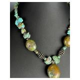 Southwestern Natural Green & Blue Turquoise Chunky Statement Necklace 19"
