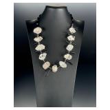 Raw Quartz Crystal & Black Coral Brutalist Statement Necklace 25"