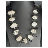 Raw Quartz Crystal & Black Coral Brutalist Statement Necklace 25"