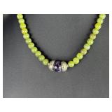 Nephrite Jade Amethyst Peridot Bead Statement Necklace Sterling Silver Clasp