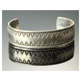 Navajo Signed Childs Sterling Silver Hand Stamped Cuff Bracelet 18.3g