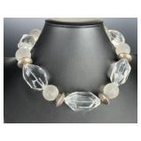 Modernist Faceted & Frosted Rock Crystal Quartz Statement Necklace 18in 261g