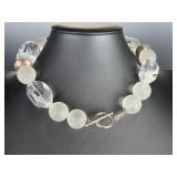 Modernist Faceted & Frosted Rock Crystal Quartz Statement Necklace 18in 261g