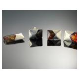 Modernist Baltic Amber & Sterling Silver 3-Piece Jewelry Set