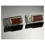 Federico Jimenez Mexican Sterling Silver Carnelian Clip-On Earrings Signed JF
