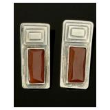 Federico Jimenez Mexican Sterling Silver Carnelian Clip-On Earrings Signed JF